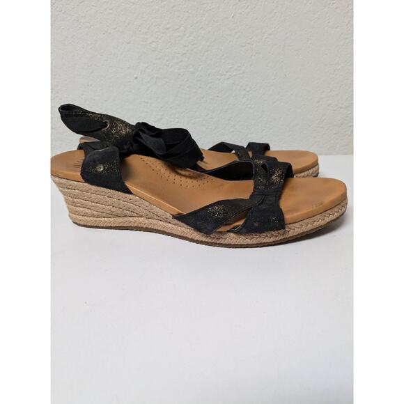 UGG black leather espadrilles wedge sandals 1006823 women's size 8.5 - Picture 4 of 14